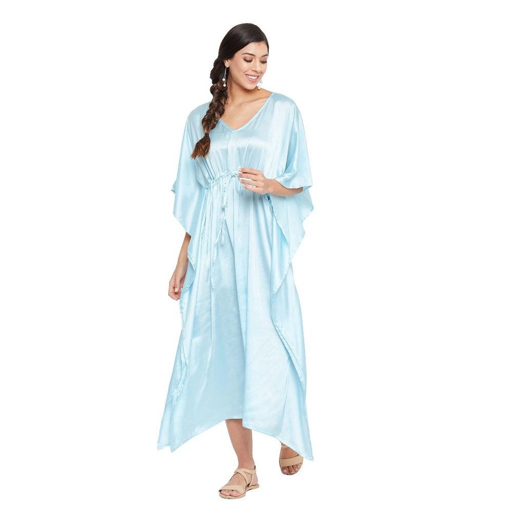 Womens Satin Maxi Night Dress Silky Soft Kaftan Comfortable Maternity Clothes - Picture 1 of 7